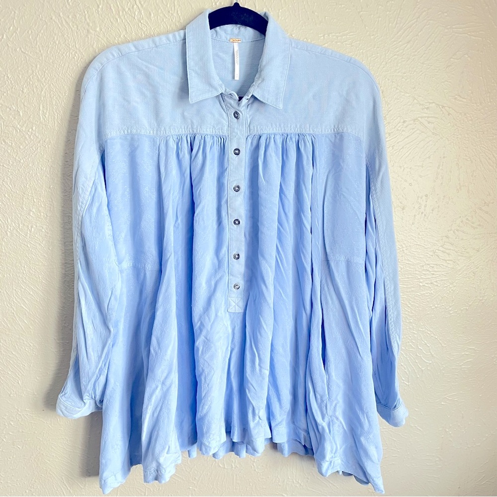Free People Monochromatic Light Blue Button-Up Blouse Small